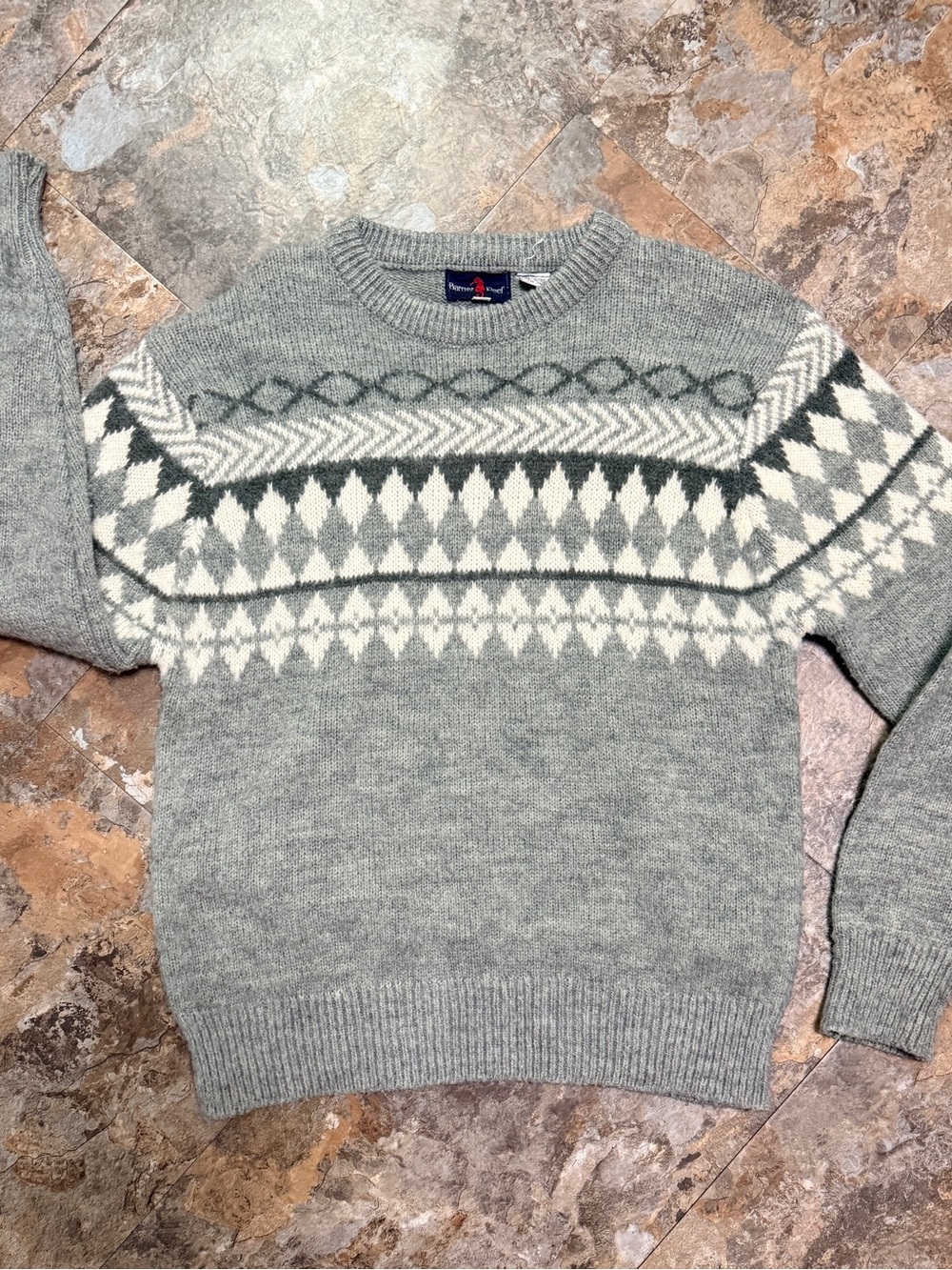 Men's Grey Patterned Crewneck Sweater
